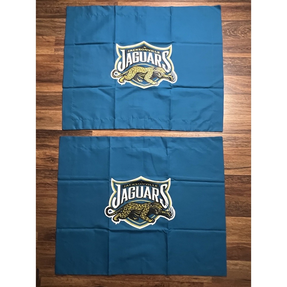 2pc Vintage 90's JACKSONVILLE JAGUAR Prowler Logo Pillow Shams Teal USA NWOT